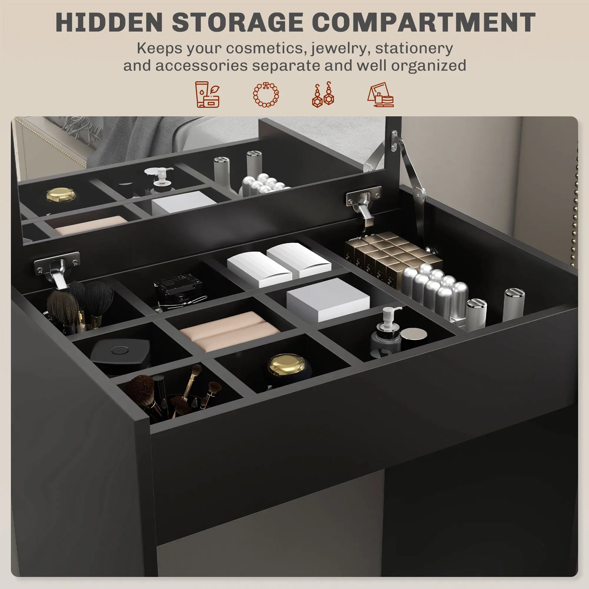 Modern Vanity Set, Makeup Table with Cushioned Stool, Flip Top Mirror, Black Dressing & Vanity Tables at Gallery Canada