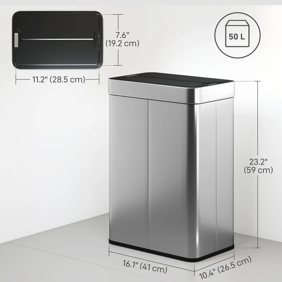 14.5 Gallon Sensor Can, Automatic Garbage Can, Stainless Steel, Silver Household Supplies at Gallery Canada