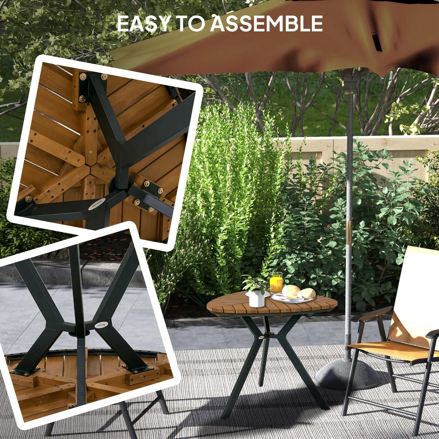 35.4" Outdoor Dining Table, Slatted Acacia Wood Top, Steel Legs Patio Dinning Tables at Gallery Canada