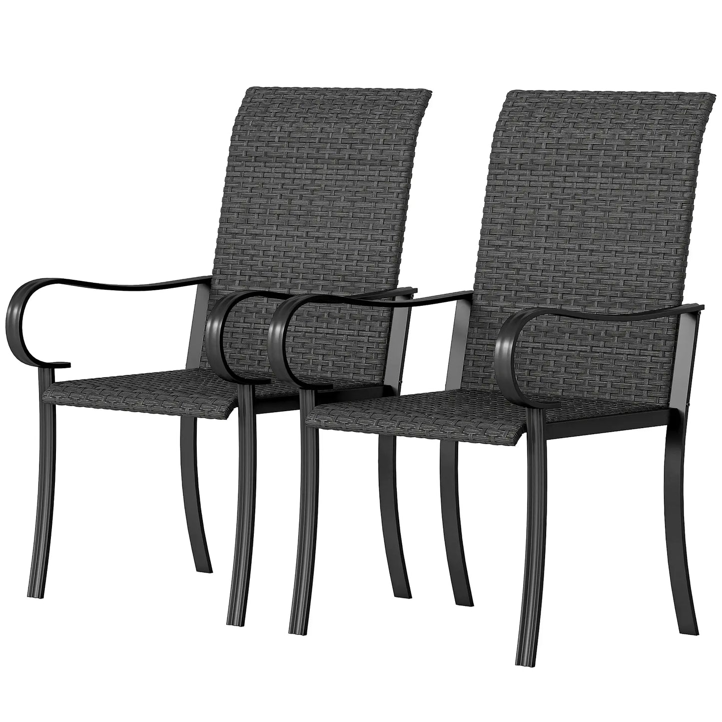 2 PE Rattan Patio Dining Chairs, Steel Frame, Garden, Backyard, Black Patio Chairs Black at Gallery Canada