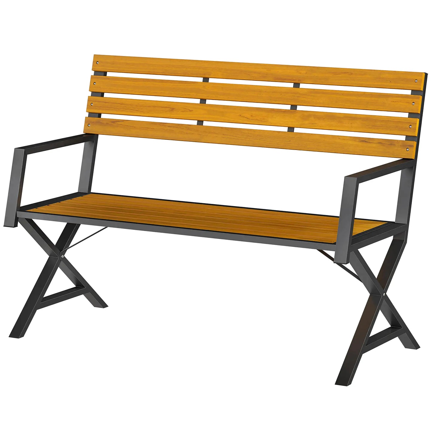 Outdoor Garden Bench With Backrest, Armrests, 2-Person Patio Seating Outdoor Benches Natural Wood, Black at Gallery Canada