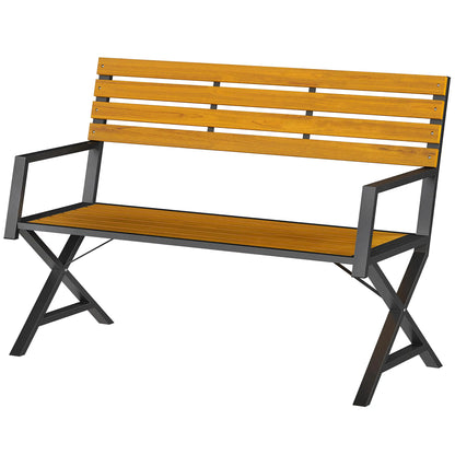 Outdoor Garden Bench With Backrest, Armrests, 2-Person Patio Seating Outdoor Benches Natural Wood, Black at Gallery Canada