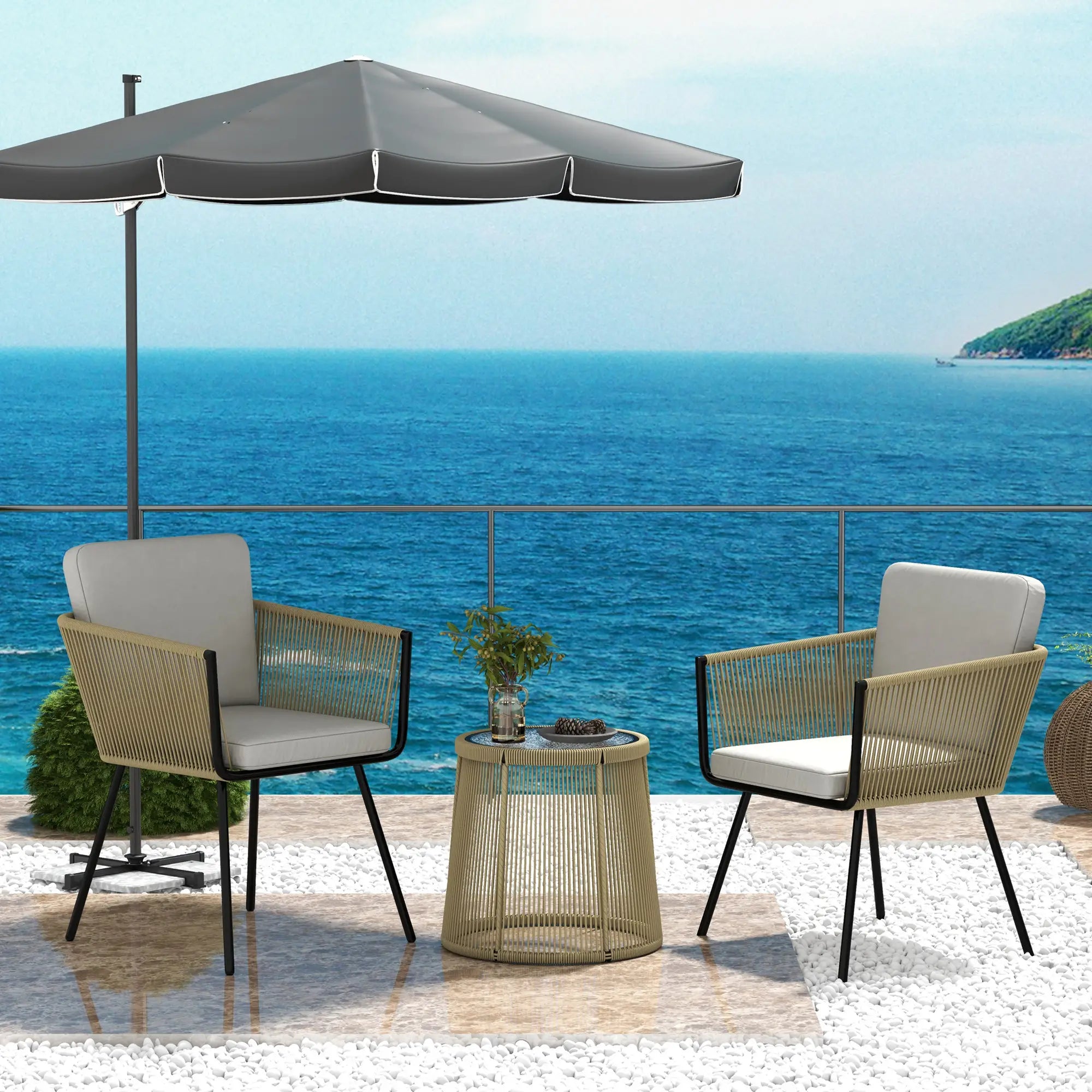 3 Piece Outdoor Patio Bistro Set, Wicker Rattan Furniture with Metal Legs for Garden, Backyard, Coffee and Light Grey Bistro Sets at Gallery Canada