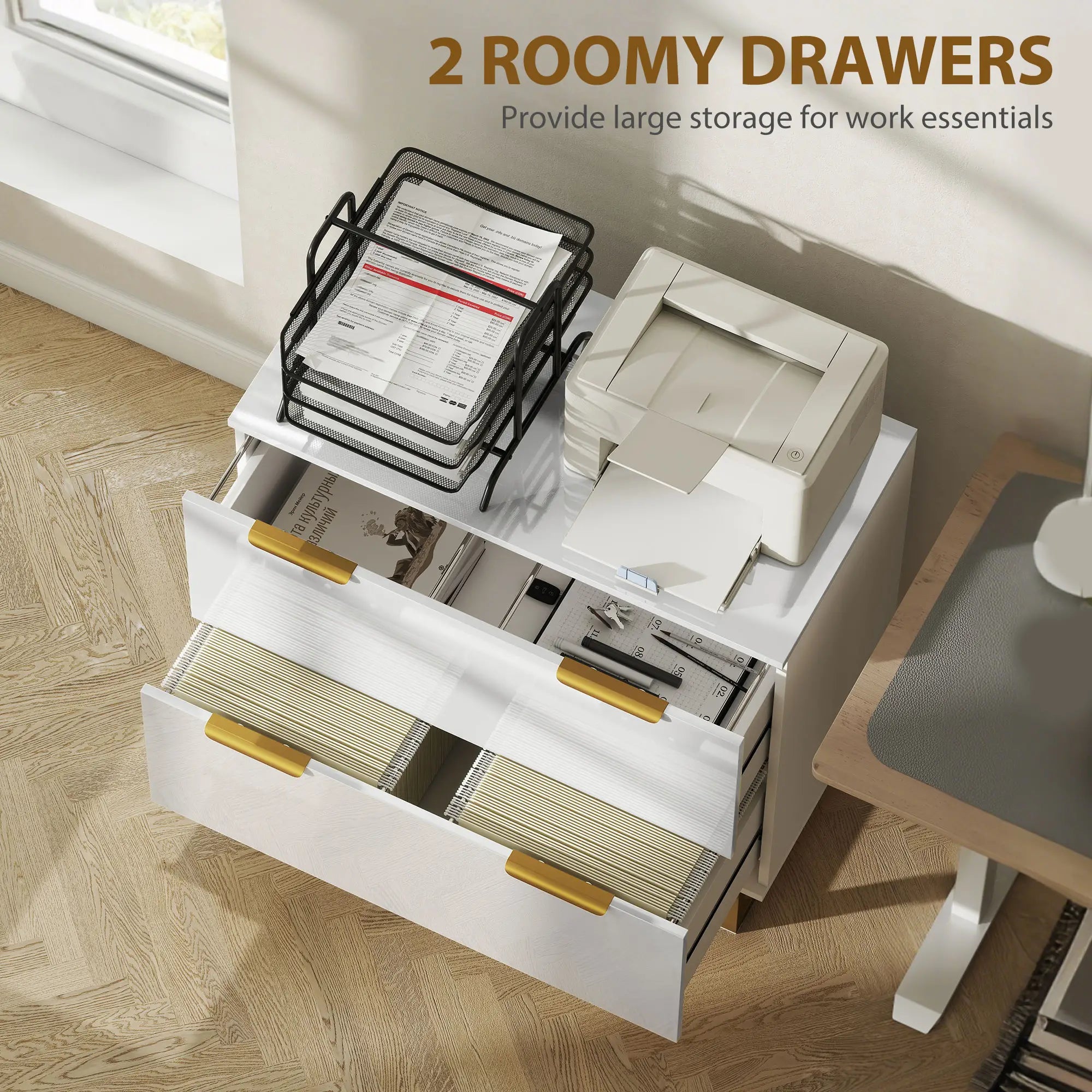 2 Drawer Lateral File Cabinet, Letter/A4/Legal Size, High Gloss White, White Office Cabinets & Cupboards at Gallery Canada