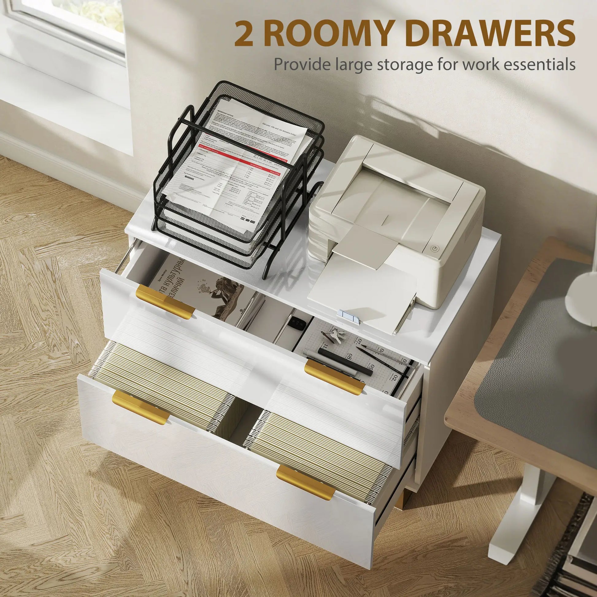 2 Drawer Lateral File Cabinet, Letter/A4/Legal Size, High Gloss White, White Office Cabinets & Cupboards at Gallery Canada