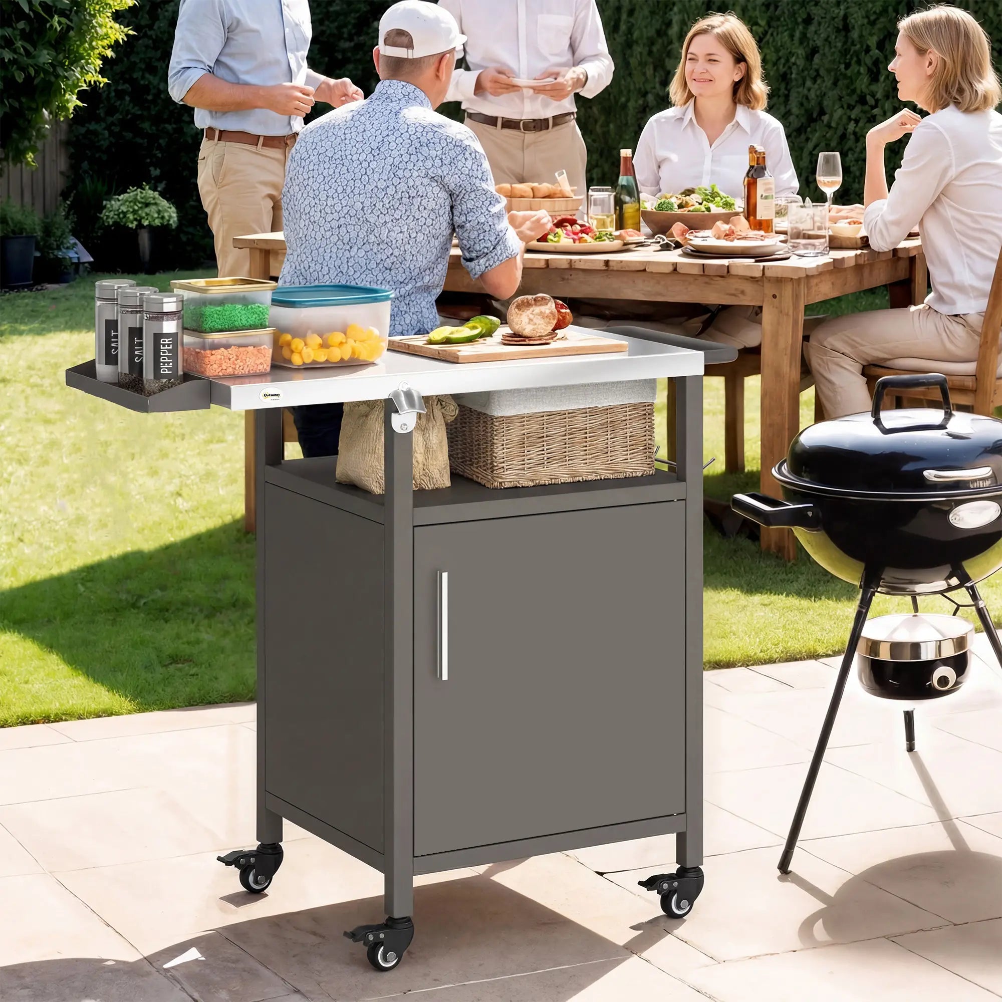 Outdoor Grill Cart With Steel Top, Pizza Oven Stand With Cabinet, Brown Outdoor Grill Carts at Gallery Canada