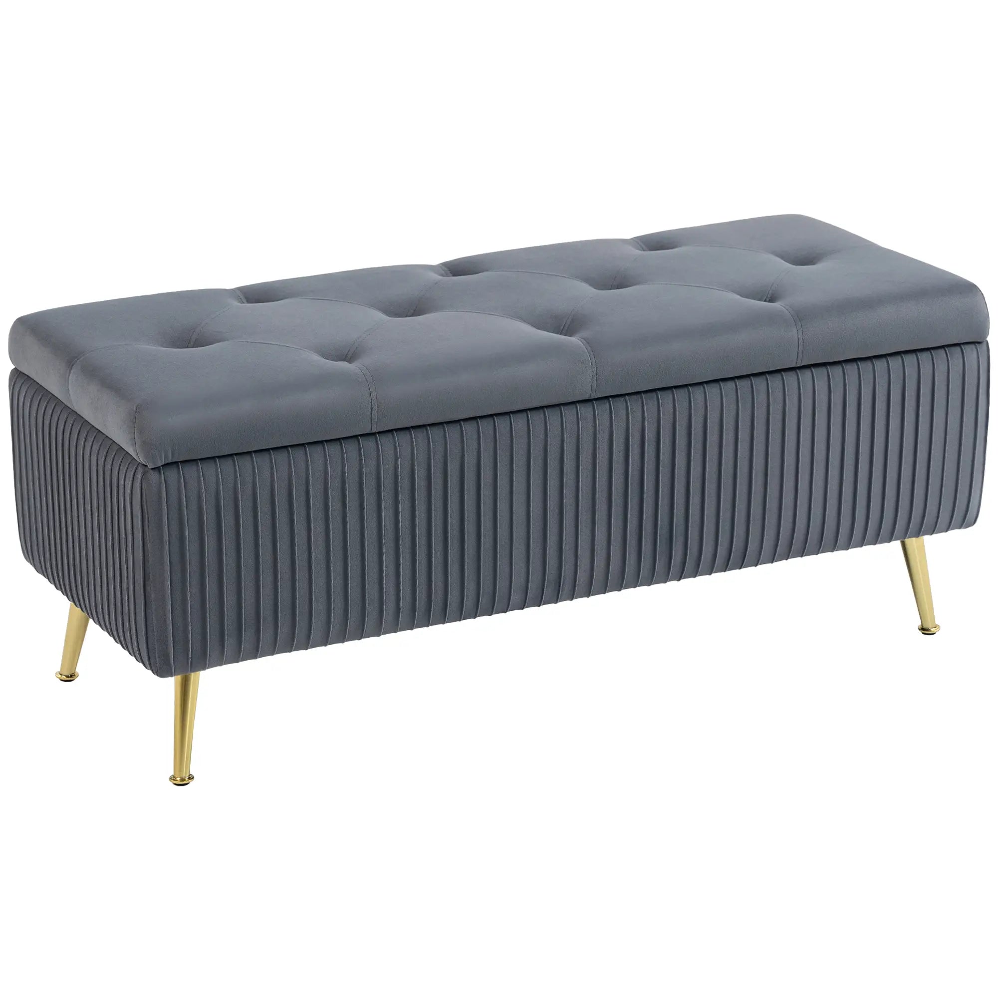 43 Inch Storage Ottoman Bench, Steel Legs, Padded Seat, Dark Grey Storage Ottomans & Benches at Gallery Canada