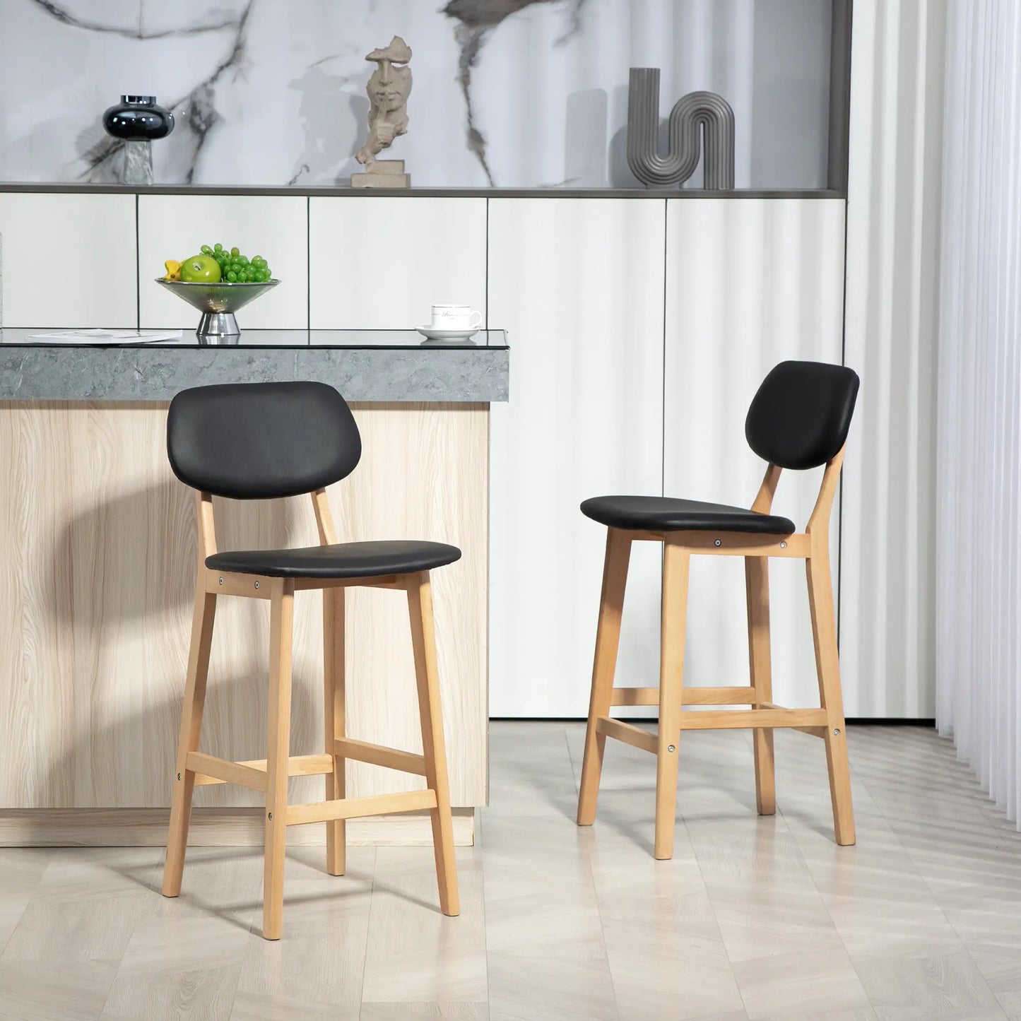 PU Leather Bar Stools Set of 2, Counter Height, Natural and Black, Black Bar Stools at Gallery Canada
