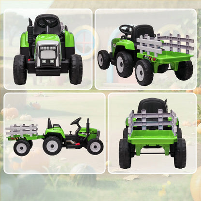 12V Kids Ride on Tractor with Trailer, Remote Control, Music, LED Lights, Green Electric Toy Cars at Gallery Canada