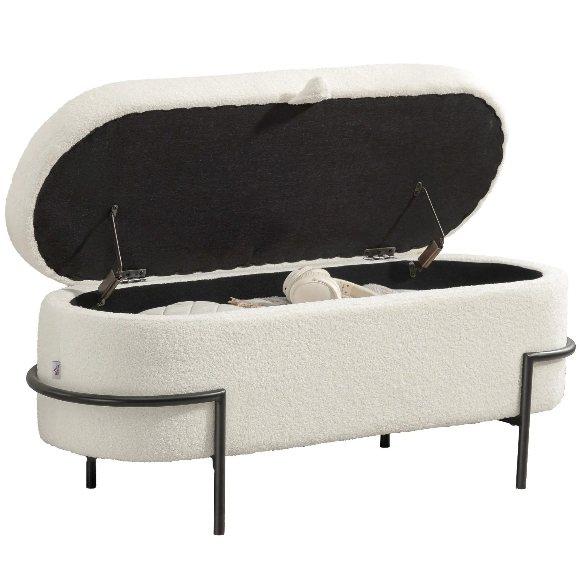 45 Inches Storage Ottoman with Lift-Up Lid, Cream White Storage Ottomans & Benches Cream at Gallery Canada