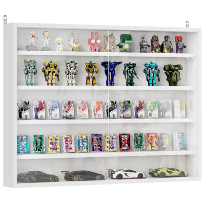 5-Tier Glass Display Cabinet, 2 Doors, 4 Adjustable Shelves, White Display Bookshelves White at Gallery Canada