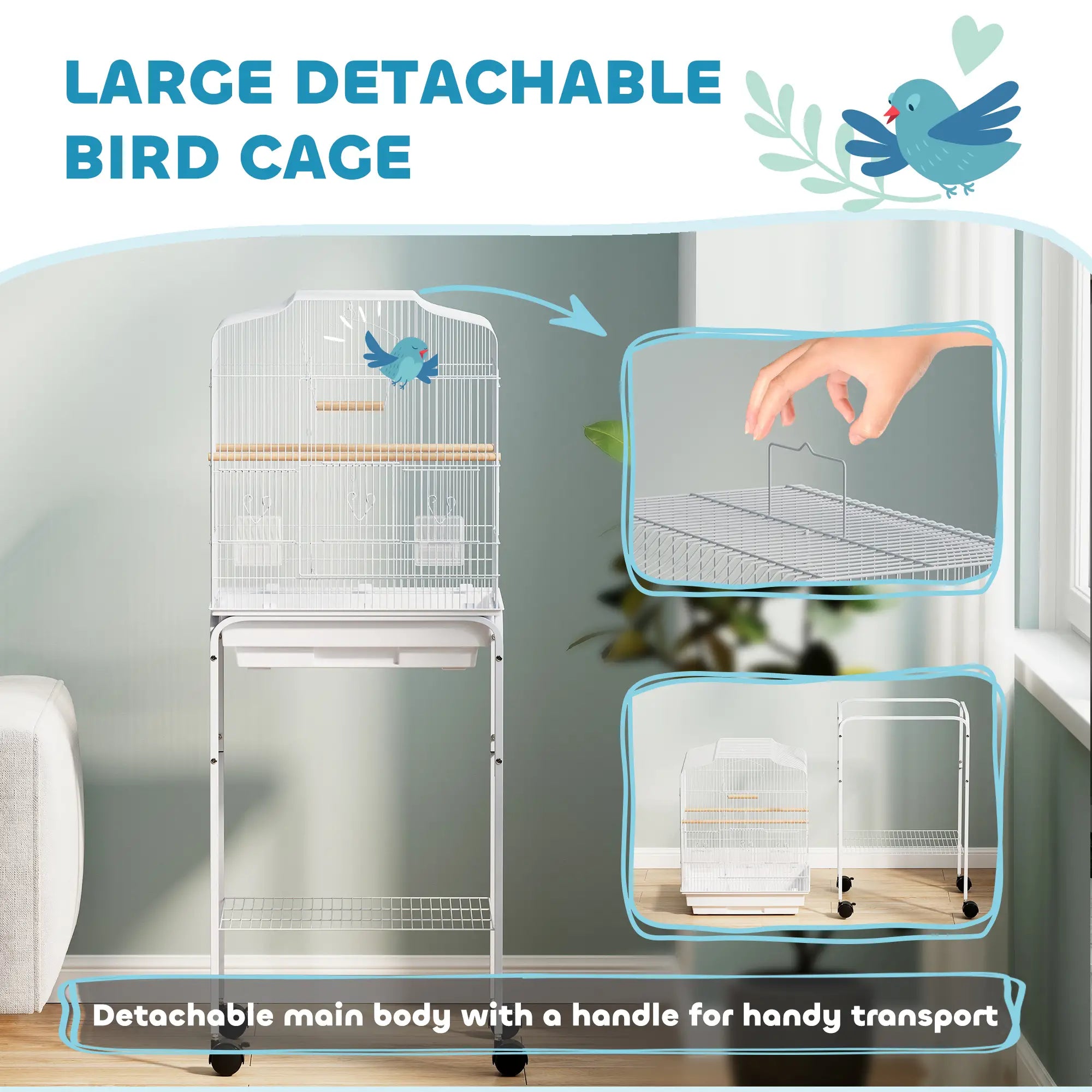 49 Rolling Bird Cage, Cockatoo House, Play Top, Storage Shelf, Wheels, White Bird Cages at Gallery Canada