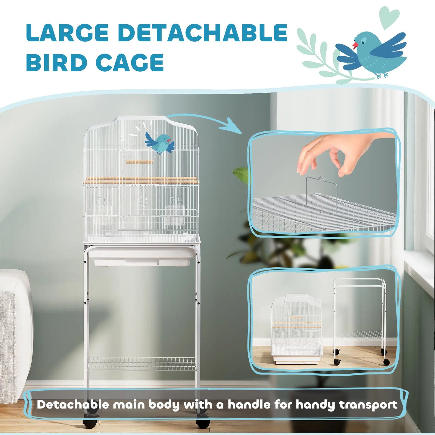 49 Rolling Bird Cage, Cockatoo House, Play Top, Storage Shelf, Wheels, White Bird Cages at Gallery Canada