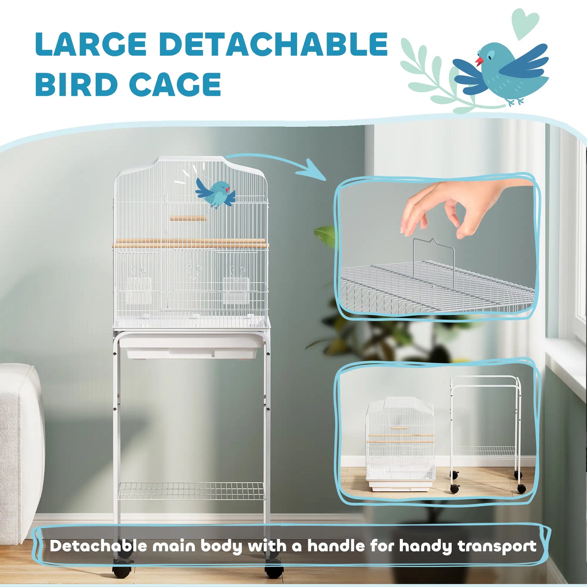 49 Rolling Bird Cage, Cockatoo House, Play Top, Storage Shelf, Wheels, White Bird Cages at Gallery Canada