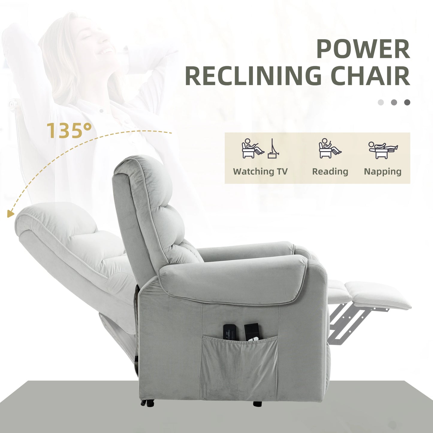 Lift Chair, Massage Recliner with 8 Vibration Points, Footrest, Remote, Grey Electric Power Lift Chairs at Gallery Canada