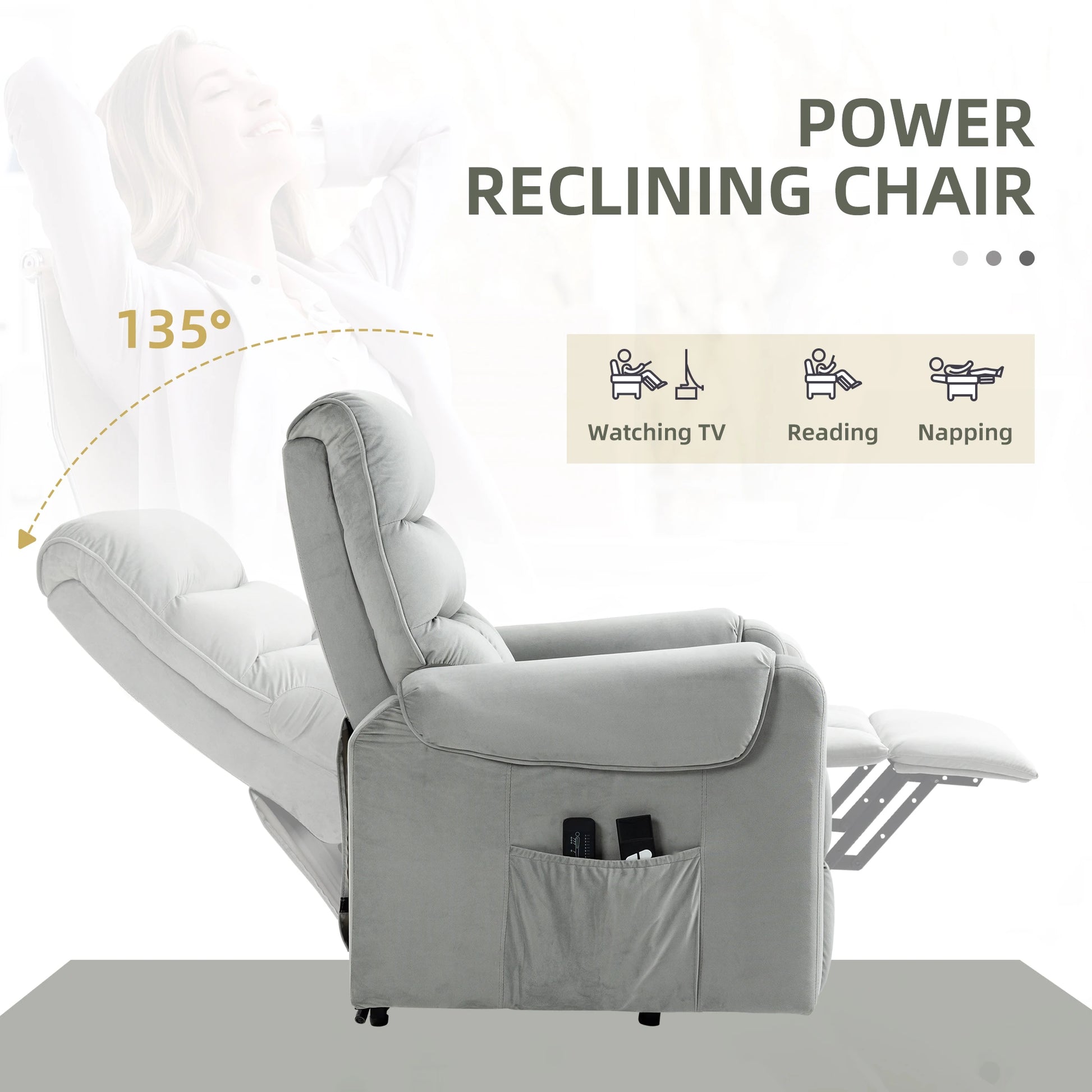 Lift Chair, Massage Recliner with 8 Vibration Points, Footrest, Remote, Grey Electric Power Lift Chairs at Gallery Canada