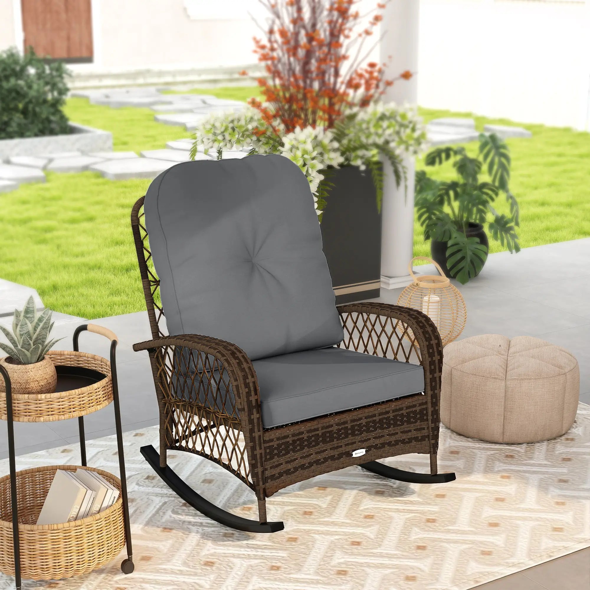 Outdoor Wicker Rocking Chair With Thick Cushions, Black Outdoor Rocking Chairs at Gallery Canada