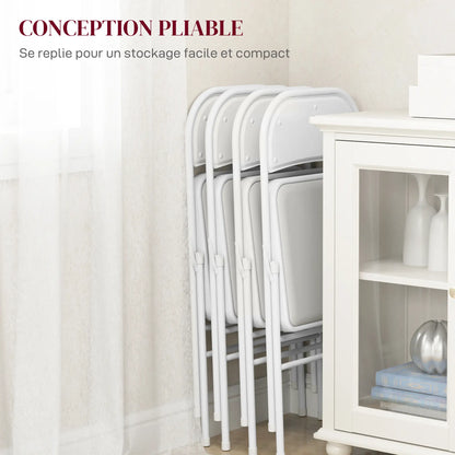 4 Metal Foldable Chairs, PU Leather Padded, White Dining Chairs at Gallery Canada