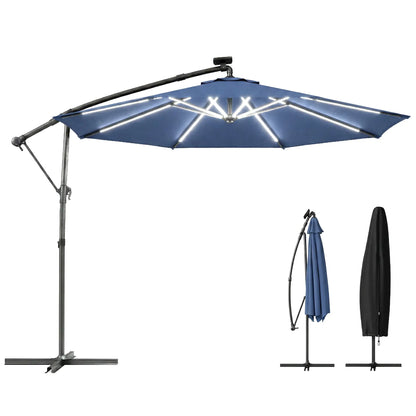 10 ft Offset Patio Umbrella, Solar Light, 360° Rotation, Tilt, Cover, Navy Blue Offset Cantilever Umbrellas at Gallery Canada