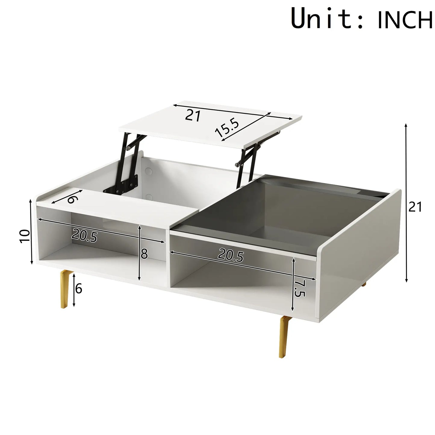 LED Coffee Table, Glass Top with Storage, 43.5" L x 21.5" W x 15.5" H, White Coffee Tables at Gallery Canada