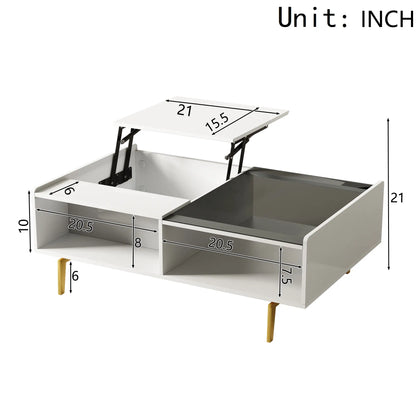 LED Coffee Table, Glass Top with Storage, 43.5" L x 21.5" W x 15.5" H, White Coffee Tables at Gallery Canada