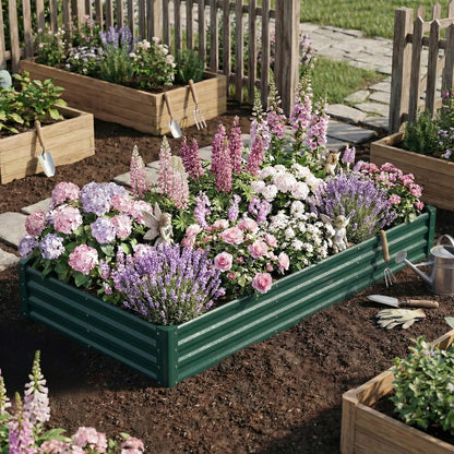 8 x 4 x 1ft Galvanized Raised Garden Bed, Reinforced Outdoor Planter Box, Green Galvanized Planter Boxes at Gallery Canada