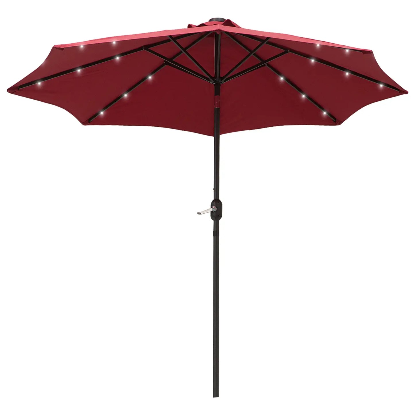 9ft Solar Patio Umbrella, 24 LED Lights, Tilt Canopy, Wine Red Sun Umbrellas at Gallery Canada