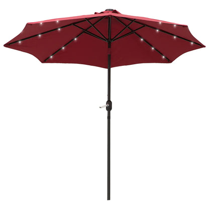 9ft Solar Patio Umbrella, 24 LED Lights, Tilt Canopy, Wine Red Sun Umbrellas at Gallery Canada