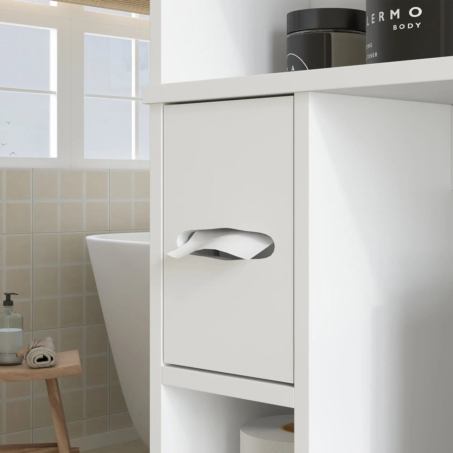 Over Toilet Storage Cabinet, 2 Doors, Toilet Paper Holder, White Bathroom Cabinets at Gallery Canada