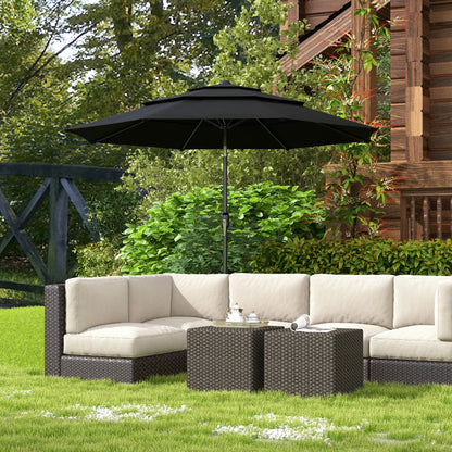 9FT 3-Tier Patio Umbrella, Crank Push Button Tilt, Black Sun Umbrellas at Gallery Canada