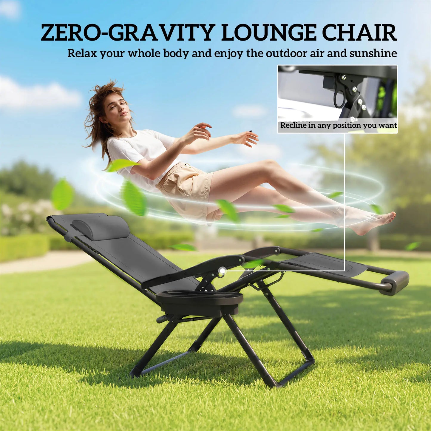Zero Gravity Chair, Reclining Outdoor Lounger, 400 LBS Capacity, Dark Grey Lounger Chairs at Gallery Canada