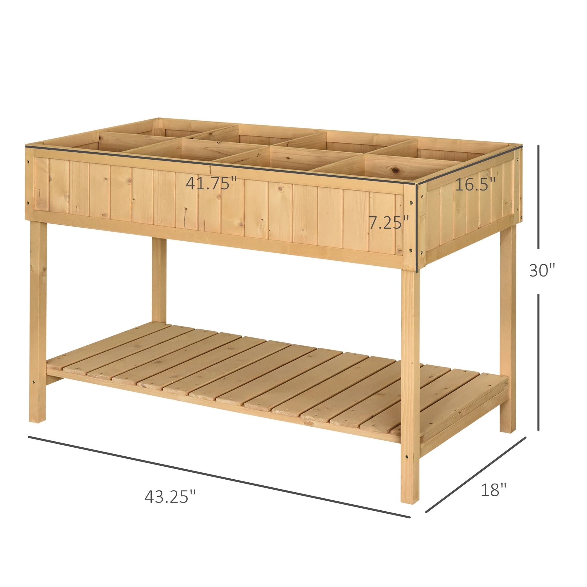 43.25" x 18" x 30" Raised Garden Bed, Wooden Plant Stand, 8 Grid Box, Natural Wood Elevated Garden Beds at Gallery Canada