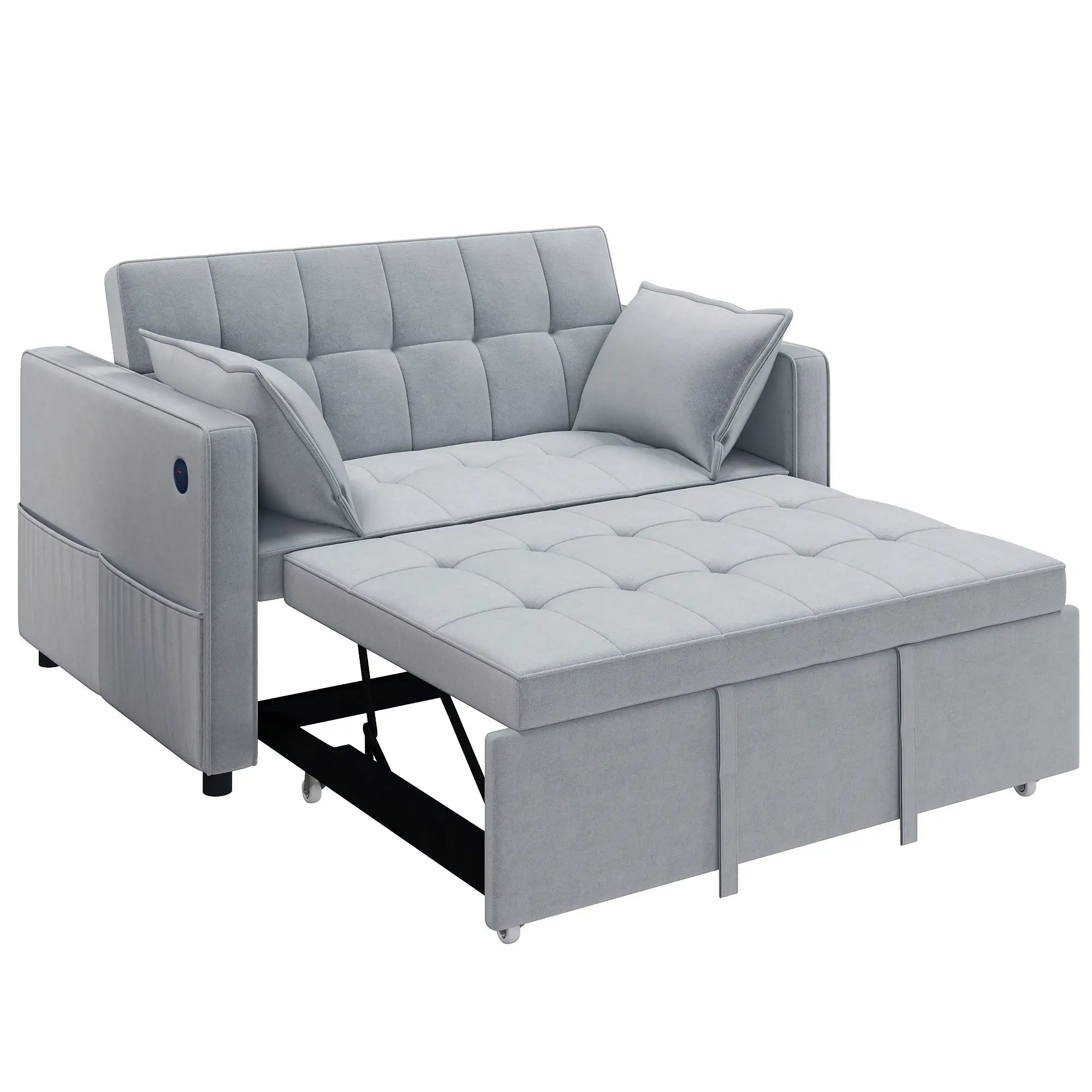 3-In-1 Convertible Sofa Bed, Pull Out Sleeper, Adjustable Backrest, Light Grey 2-Seater Sofas Light Grey at Gallery Canada