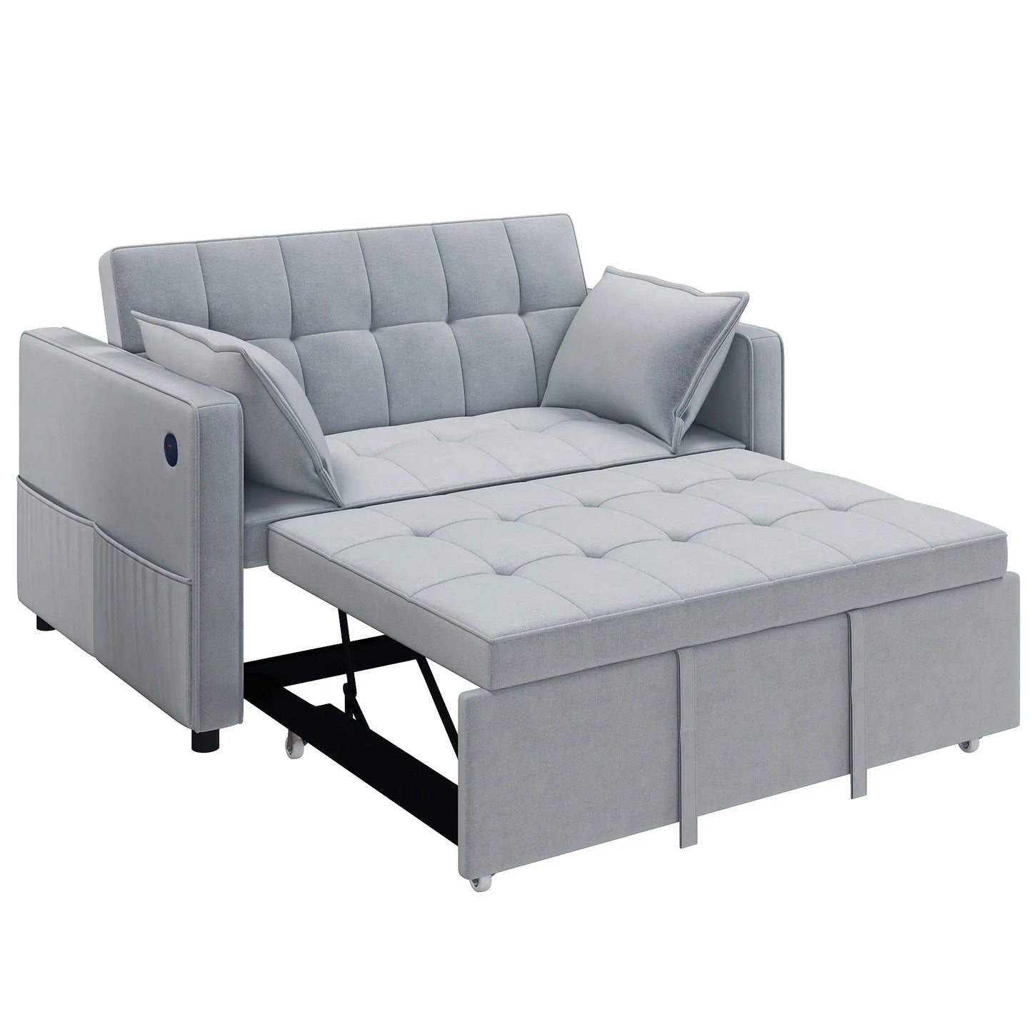 3-In-1 Convertible Sofa Bed, Pull Out Sleeper, Adjustable Backrest, Light Grey 2-Seater Sofas Light Grey at Gallery Canada