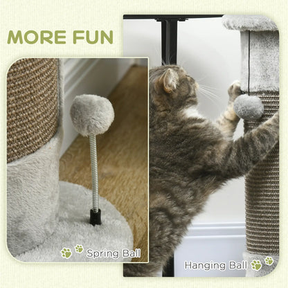 23" Cat Scratching Post, Covered Plush, Play Balls, Indoor Cats, Grey Cat Posts at Gallery Canada