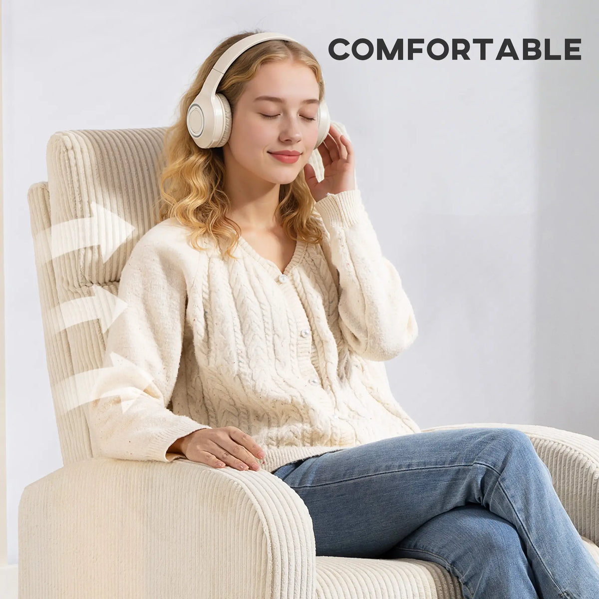 Manual Fabric Recliner Chair, Single Reclining Sofa, Padded Seat, Beige Sofas & Reclining Chairs at Gallery Canada