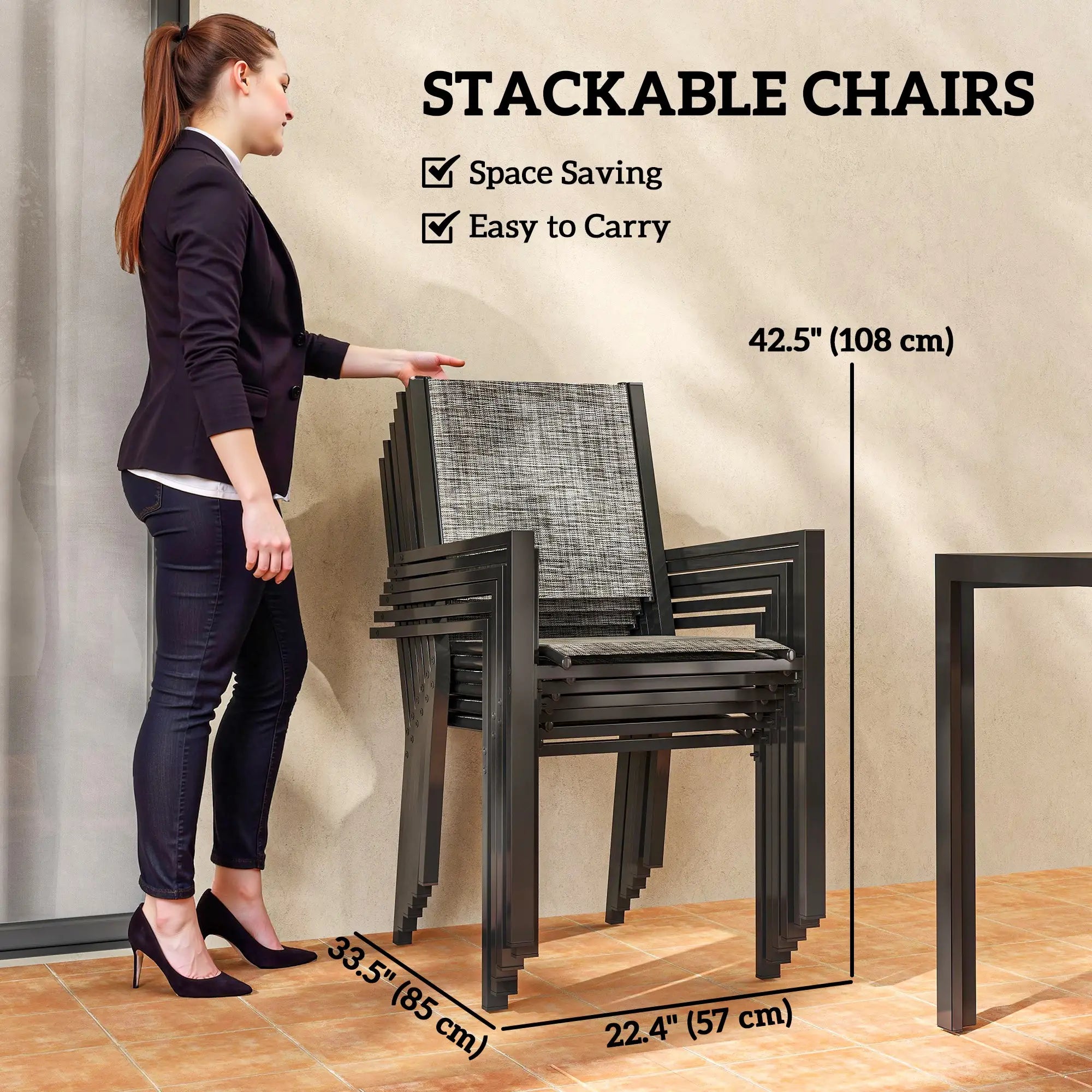 7-Piece Outdoor Dining Set, 6 Stackable Chairs, Rectangle Table, WPC Slatted Top Outdoor Dining Sets at Gallery Canada