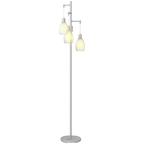 Industrial Floor Lamp, 3 Hanging Wire Lampshades, Dimmable, Silver