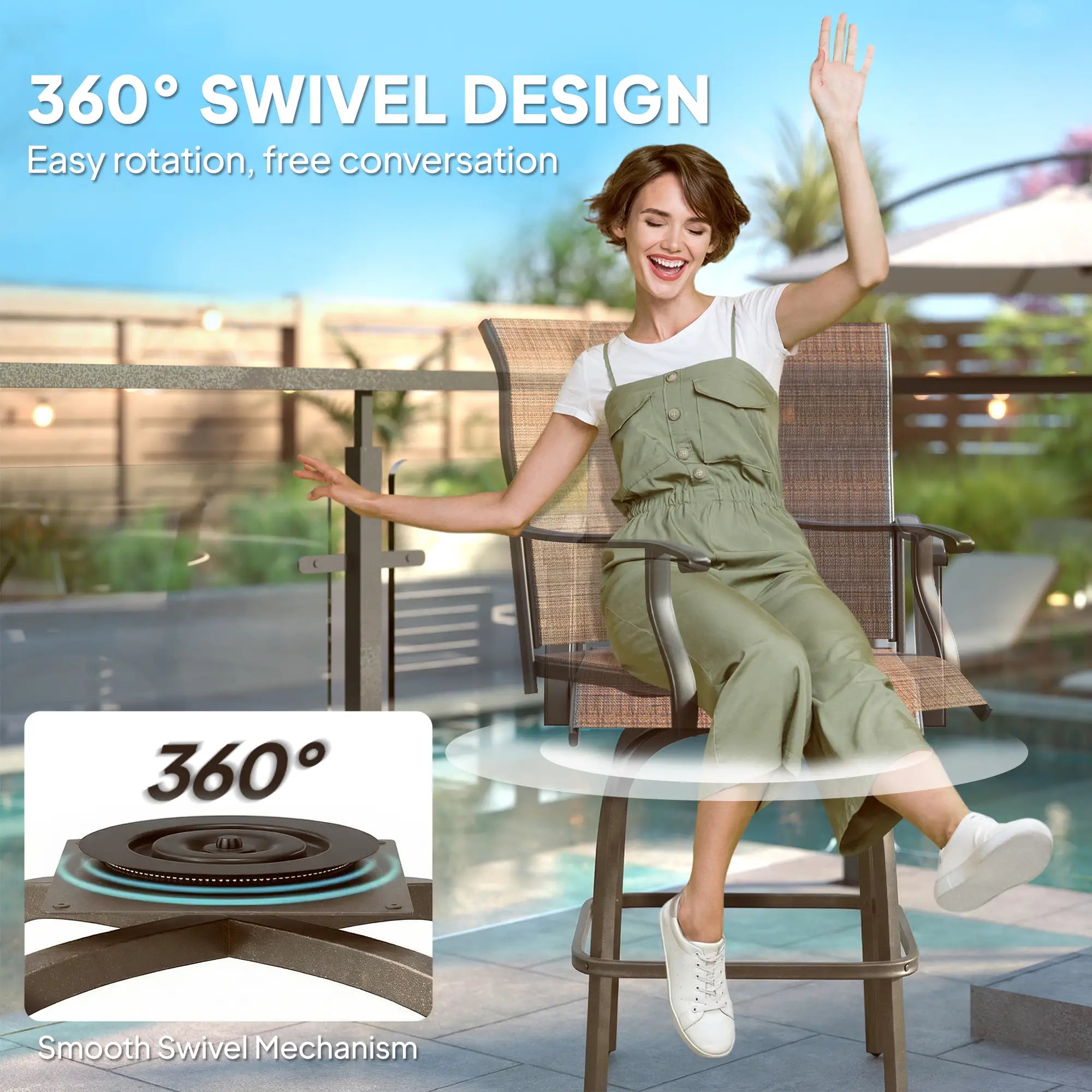 Outdoor Bar Stools Set of 2, Swivel High Back Chairs, Brown Bar Stools at Gallery Canada