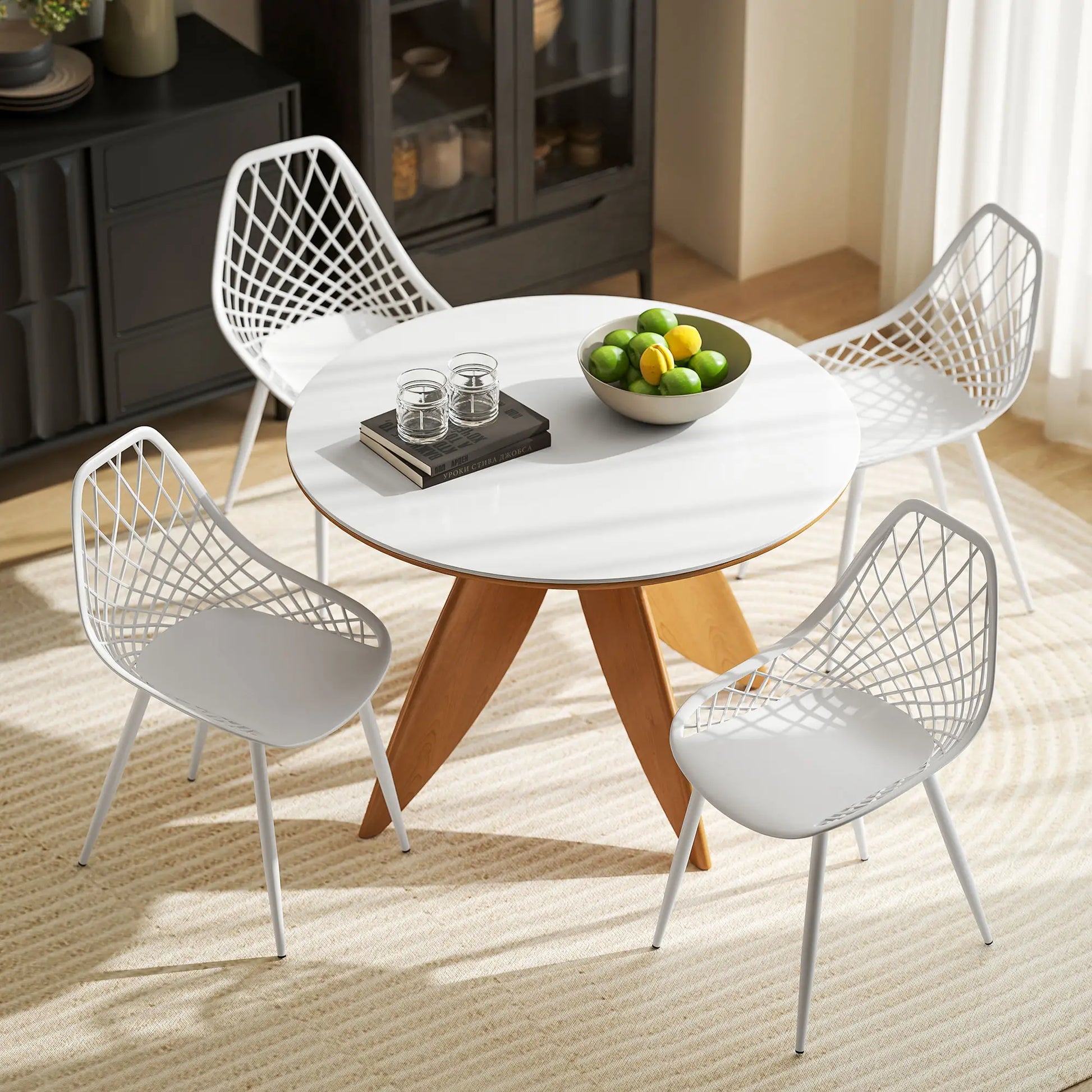 Modern Dining Chairs Set of 4, Plastic with Metal Legs, White Dining Chairs at Gallery Canada