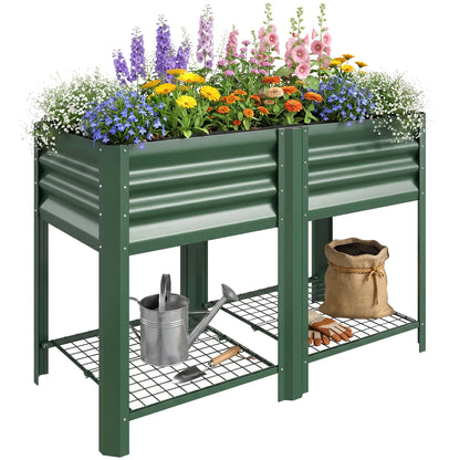 Lit de jardin surélevé vert de 31,5", étagère de rangement, jardinière surélevée, vert