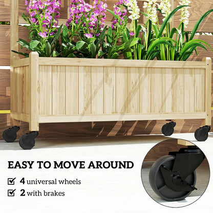 Wooden Planter With Trellis, Raised Garden Bed With Wheels, Drainage Holes