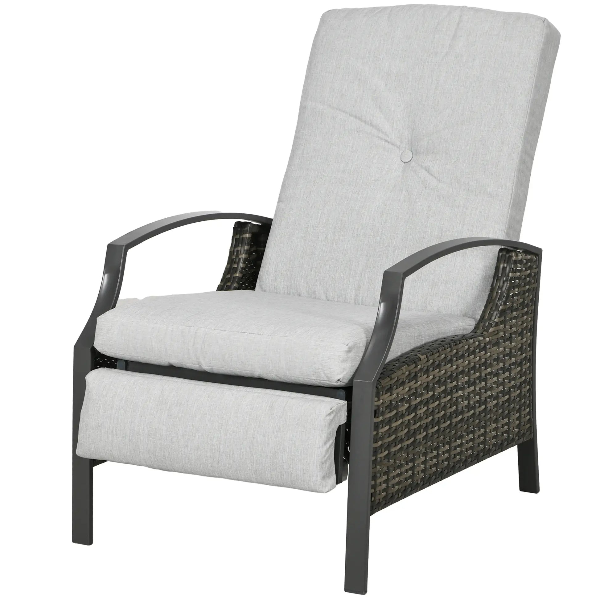 Outdoor Rattan Recliner Chair, Adjustable Back, Retractable Footrest, Light Grey Chaise Loungers Light Grey at Gallery Canada