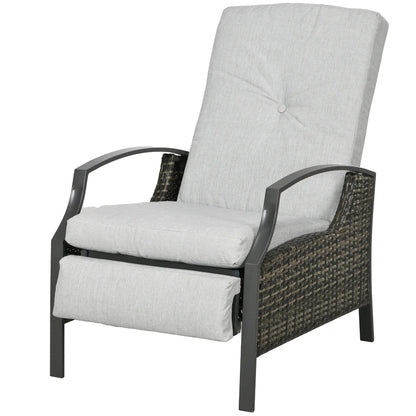 Outdoor Rattan Recliner Chair, Adjustable Back, Retractable Footrest, Light Grey Chaise Loungers Light Grey at Gallery Canada