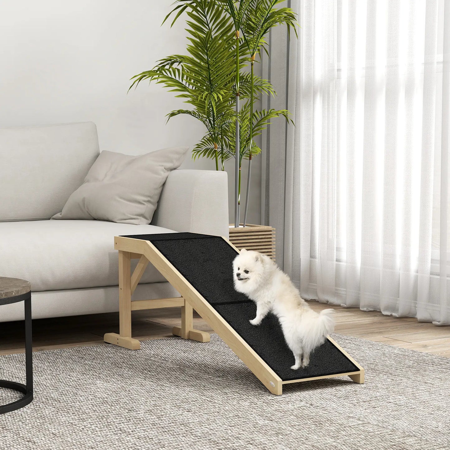 Pet Ramp Bed Steps for Dogs Cats, Non-Slip Carpet Top, 59"L x 16"W x 20"H, Natural Wood Dog Stairs at Gallery Canada