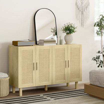 Boho Sideboard Cabinet, 4 Rattan Doors, Adjustable Shelves, Natural Storage Cabinets at Gallery Canada