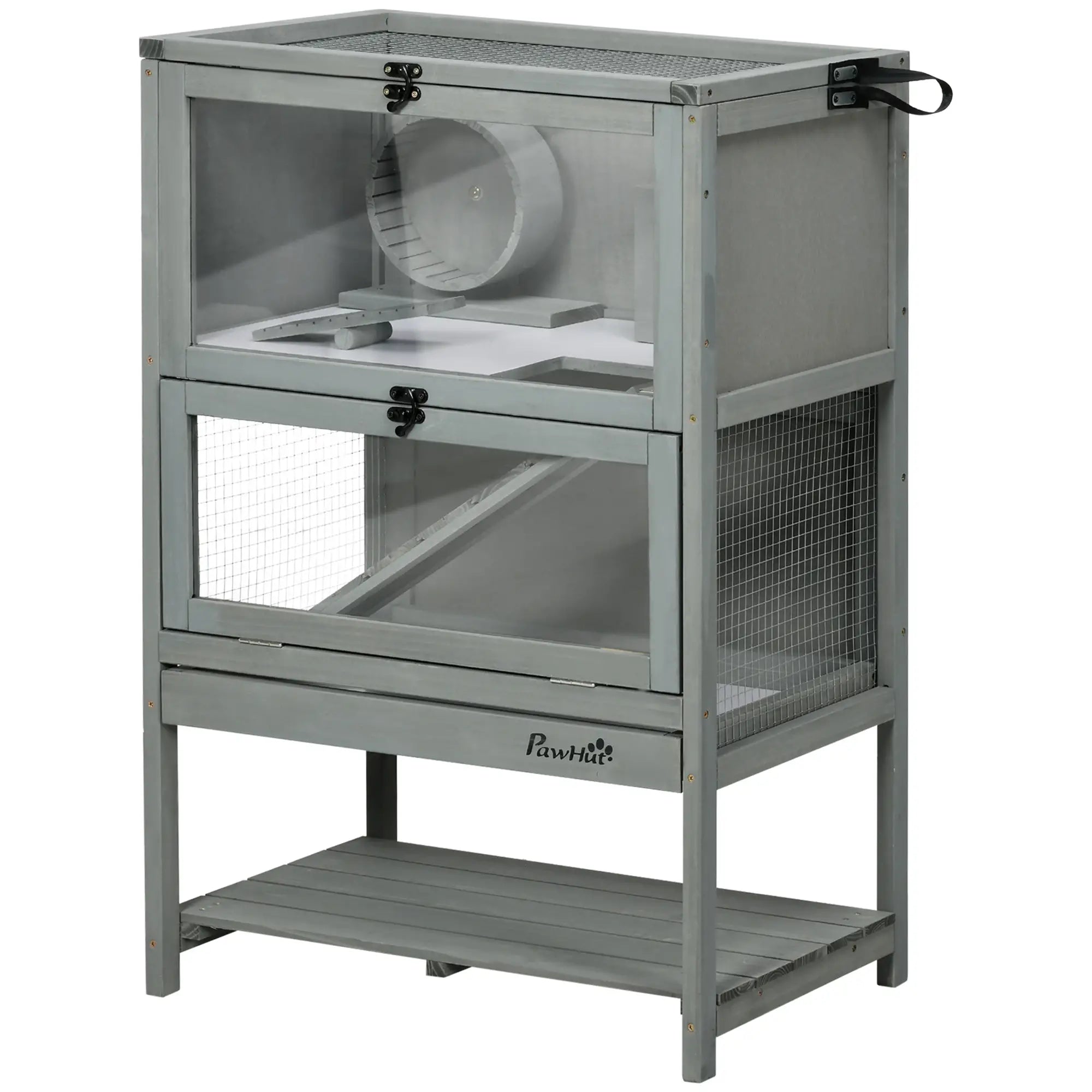 Wooden Hamster Cage, Mice Hutch with Storage, Sliding Tray, Running Wheel Hamster Cages at Gallery Canada