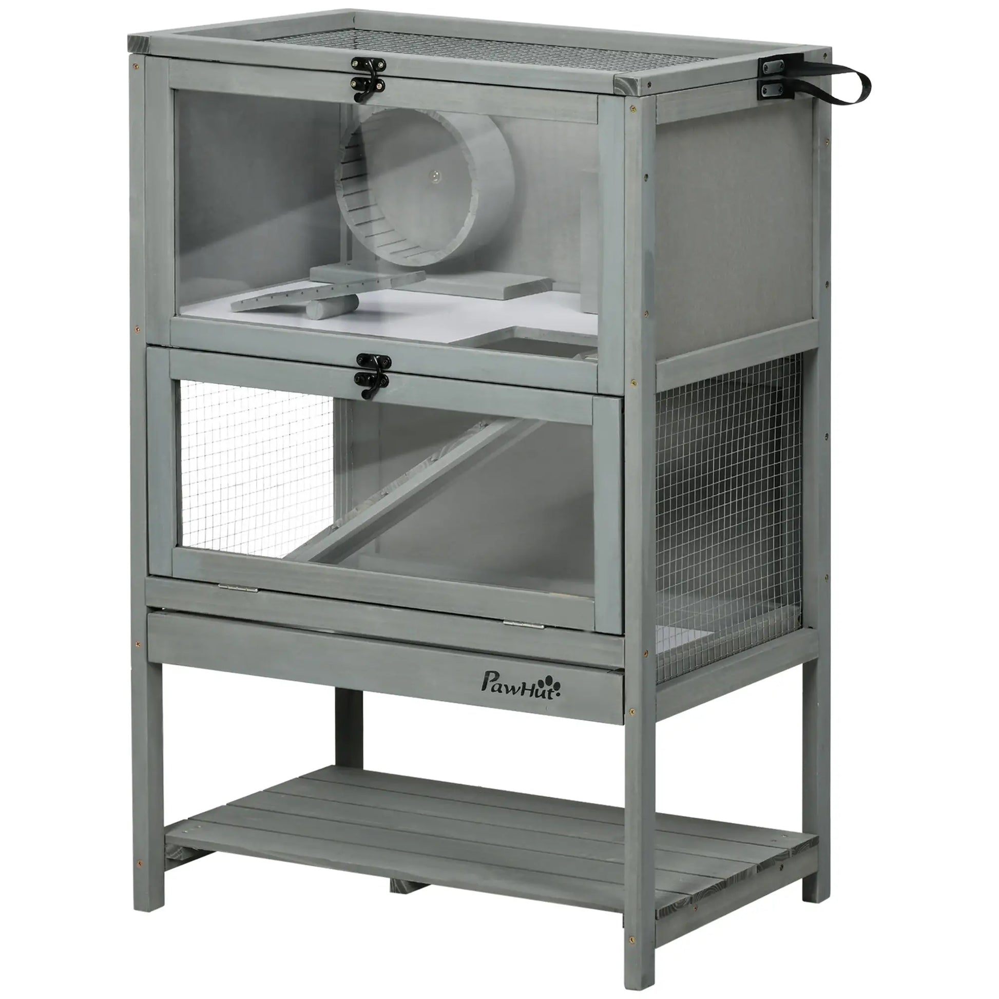 Wooden Hamster Cage, Mice Hutch with Storage, Sliding Tray, Running Wheel Hamster Cages at Gallery Canada