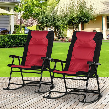 Folding Rocking Chair Set of 2, Padded, Armrest, Black, Red Outdoor Rocking Chairs at Gallery Canada