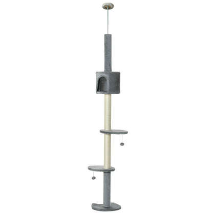 4-Tier Floor to Ceiling Cat Tree, Scratching Post, Plush, Toy Ball, Light Grey Floor to Ceiling Cat Trees at Gallery Canada